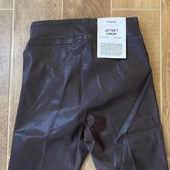 FRAME Jetset Crop COATED JEANS High-Rise Bootcut Brown - Picture 7 of 15